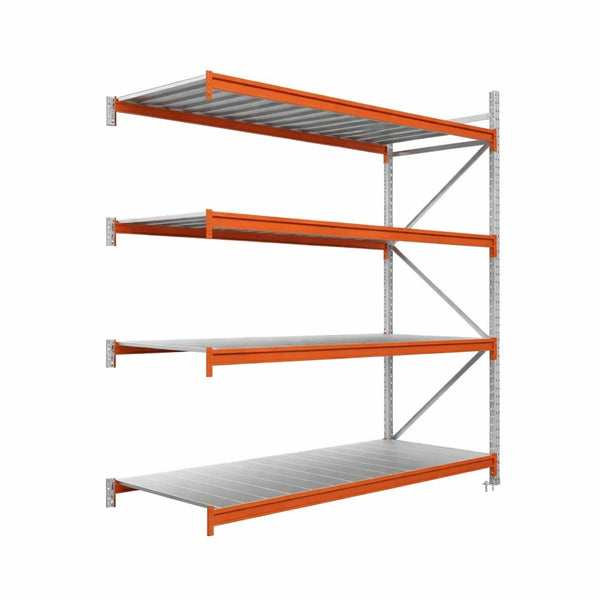 Průmyslové regály, přídavný modul, 200x150x60cm, 4 úrovně s kovovými policemi, 975kg na polici