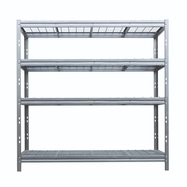 Schwerlastregal BULLRACK RIVET PRO, 200x200x60cm, Stahlgitterboden, 4 Böden, verzinkt