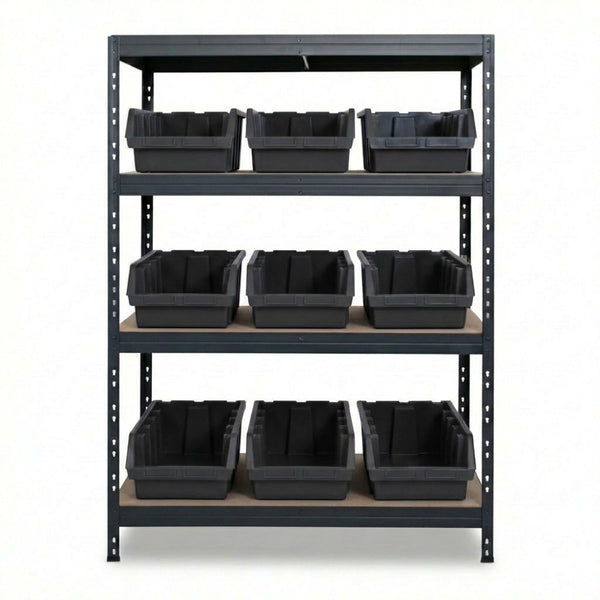 Fekete 4 szintes Ergobox5 fém polc 120x45 cm szegecsekkel