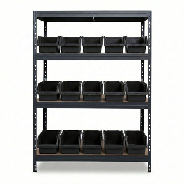 Schwarzes 4-stöckiges Ergobox4 Metallregal 120x45 cm mit Nieten