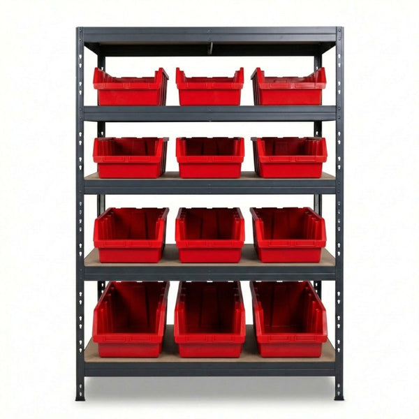 Piros 5 szintes Ergobox5 fém polc 120x45 cm szegecsekkel