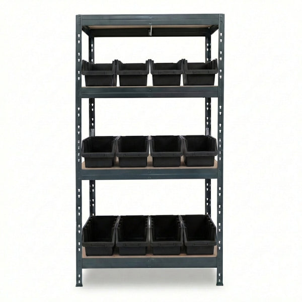 Schwarzes 4-stöckiges Ergobox4 Metallregal 90x45 cm mit Nieten