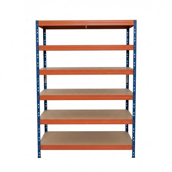 Estantería metálica sin tornillos RIVET PRO con tablero aglomerado 252x120x45cm 6 niveles azul naranja