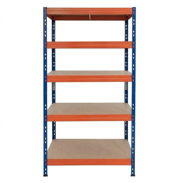 Metallregal mit 5 Ebenen in Blau und Orange, robust und vielseitig