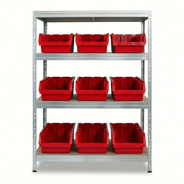 Metallregal 120x45 cm mit 4 Ebenen und roten Ergobox5 Behältern