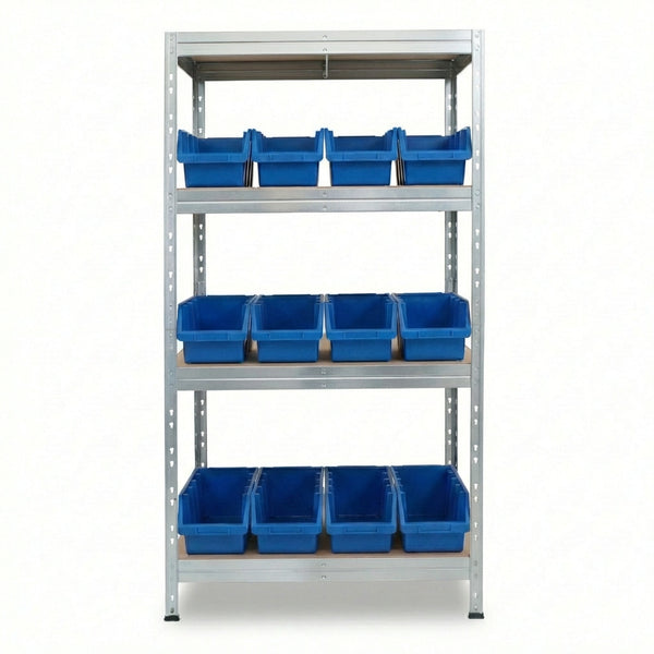 Galvanizovaný kovový regál 90x45 cm so štyrmi policami a modrými boxmi Ergobox4