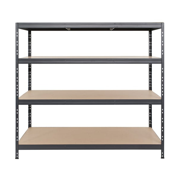 Rivet Pro DTD graues Metallregal 180 cm breit mit 4 Ebenen, Frontansicht