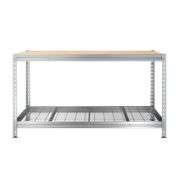 Werkbank 100x180x60 verzinkt mit Drahtkorb unterer Ebene, Frontansicht