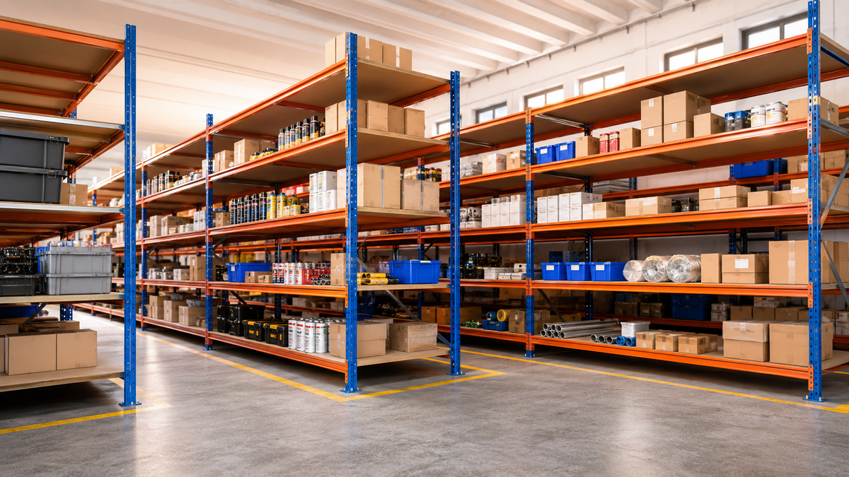 Estanterías industriales longspan organizadas en almacén