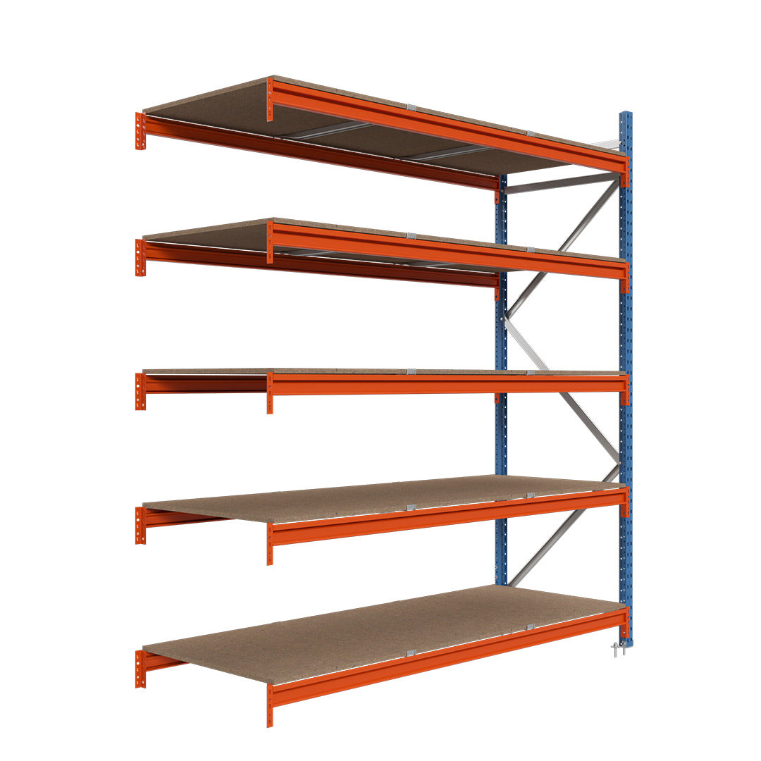 Módulo adicional para estantería picking con tablero aglomerado 200x150x100cm 5 niveles Azul-naranja