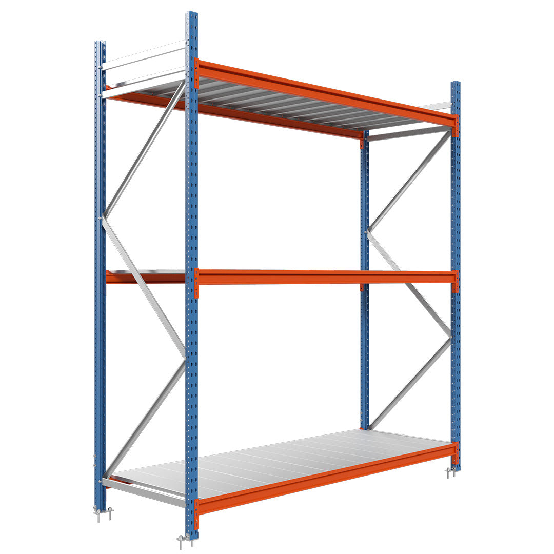 Estantería picking con estantes metálicos 200x225x60cm 3 niveles Azul-naranja
