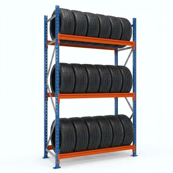 Estantería para neumáticos 200x150x50cm 3 niveles Azul-naranja
