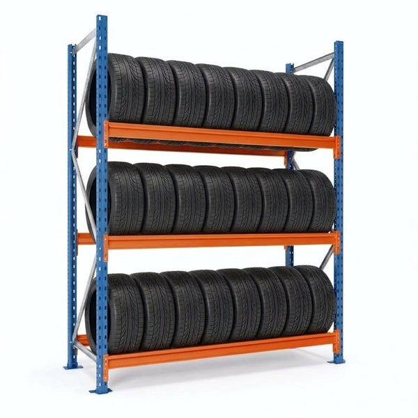 Estantería para neumáticos 200x185x50cm 3 niveles Azul-naranja