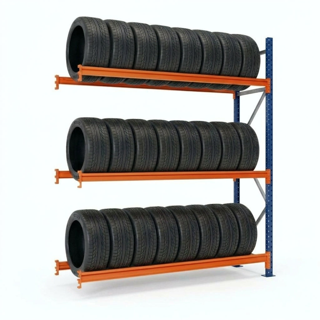 Estantería para neumáticos 200x185x50cm 3 niveles Azul-naranja. Módulo adicional.