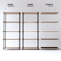 Komponenten des Metallregals DecoSeries mit 3 Standard L Regalen
