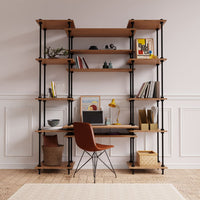 DecoSeries Schreibtisch mit zwei kleinen Standardregalen und Dekoration im Raum