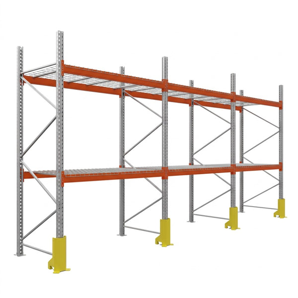 Estantería para palets módulo inicial 400x270x110cm. 2 niveles 1000kg por paleta 3 módulos malla metálica protector puntal
