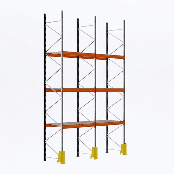 Estantería para palets módulo inicial 600x185x110cm. 3 niveles 500kg por paleta 2 módulos malla metálica protector puntal
