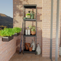 Outdoor-Metallregal 50x40 cm in Außenumgebung mit Lagergut