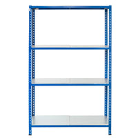 Boltless Metallregal L 120 mit 4 Ebenen, Frontansicht