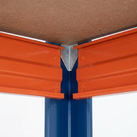 Detailansicht des Bullrack Rivet Pro Metallregals in Blau und Orange