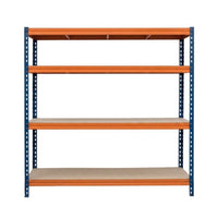 Schwerlastregal BULLRACK RIVET PRO, 200x180x45cm, Spanplatte, 4 Böden, blau-orange