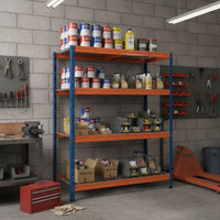 Schwerlastregal BULLRACK RIVET PRO, 200x200x60cm, Stahlgitterboden, 5 Böden, blau-orange