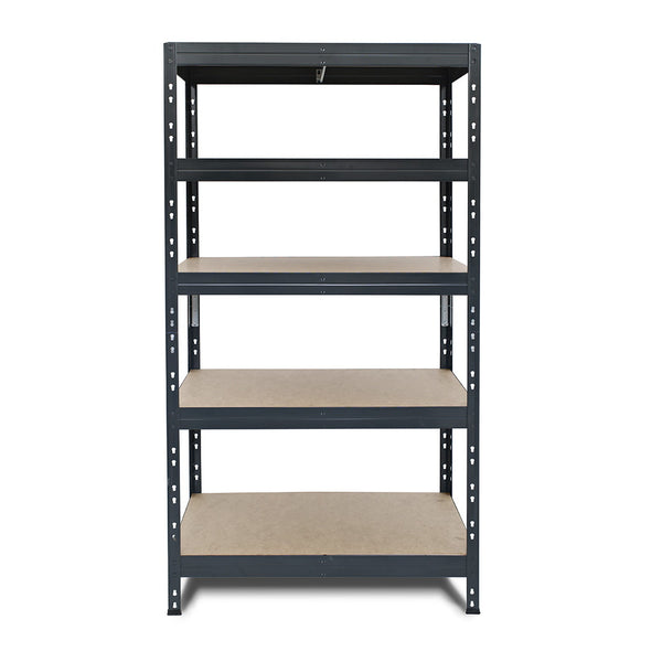 Graues Metallregal RIVET 90x45/90x60 mit 1 Verstrebung und 5 Ablagen, Vorderansicht
