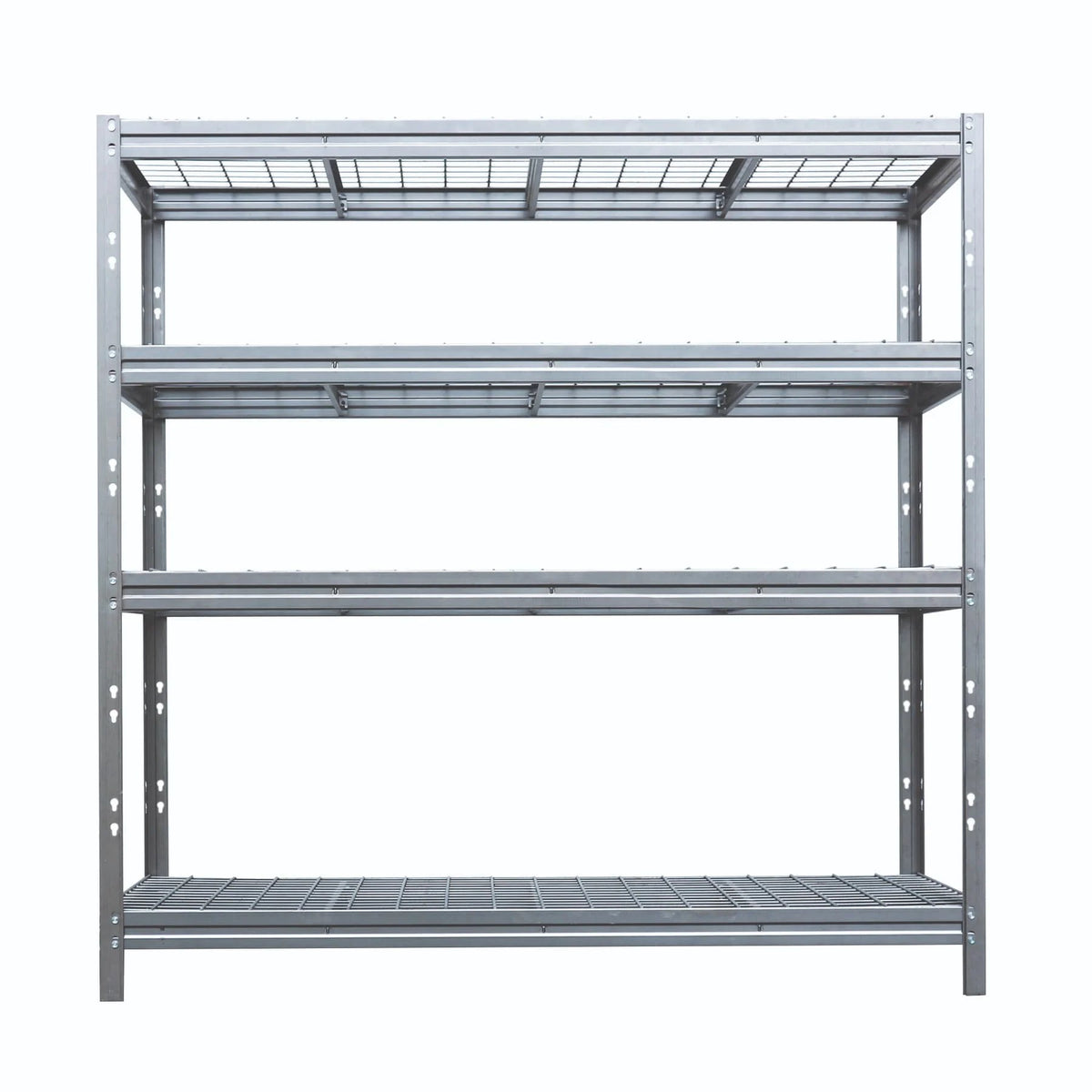 Schwerlastregal BULLRACK RIVET PRO, 200x200x60cm, Stahlgitterboden, 4 Böden, verzinkt