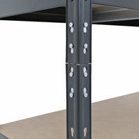 Nahaufnahme eines grauen RIVET Metallregals mit stabilen Verbindungen