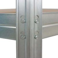 Detailaufnahme eines galvanisierten Metall-Eckregals mit 4 Regalböden