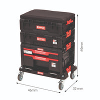Qbrick System Pro Schubladen-Sitz-Set 69x46x32 cm Größenangaben Werkbank