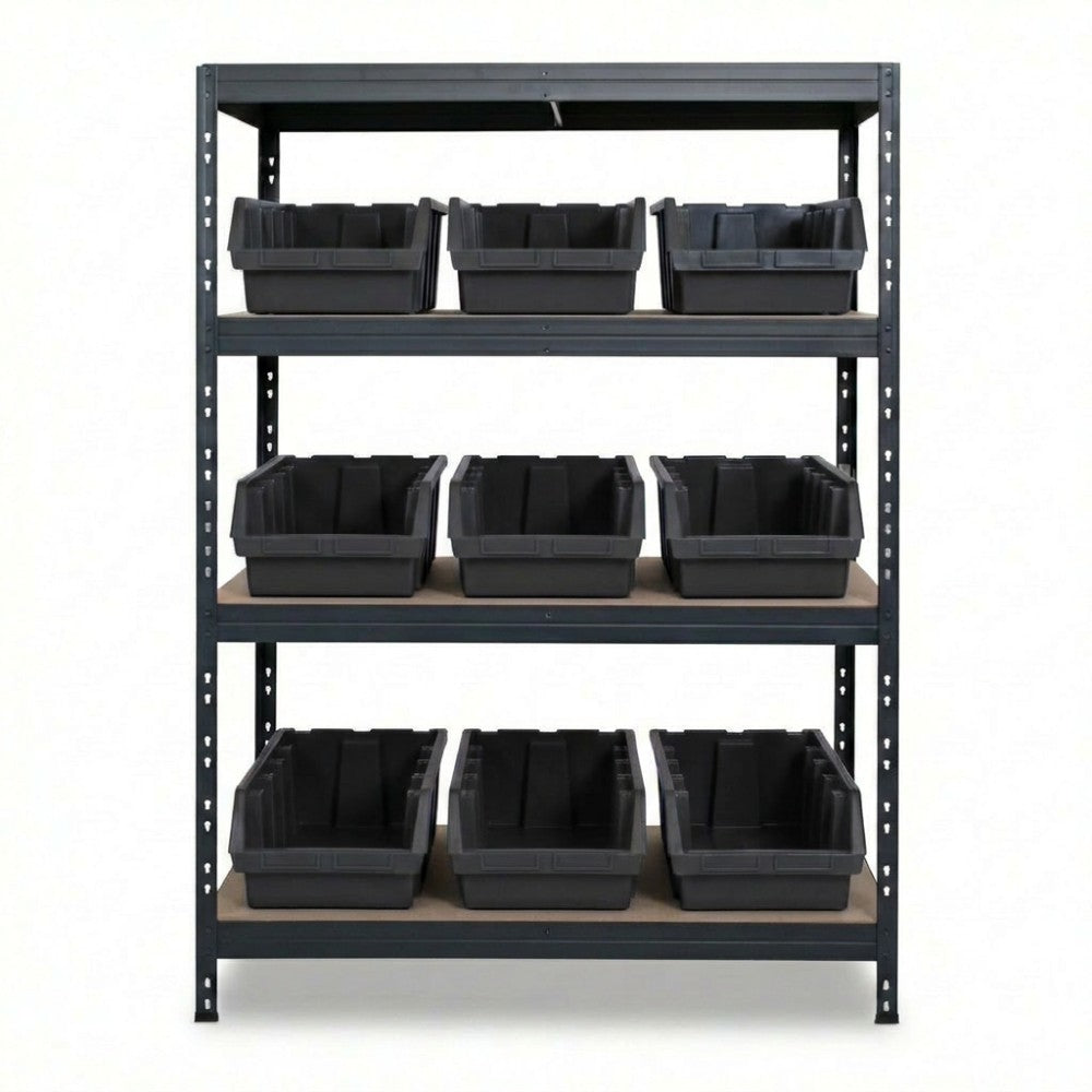 Černý 4patrový kovový regál Ergobox5 120x45 cm s nýty