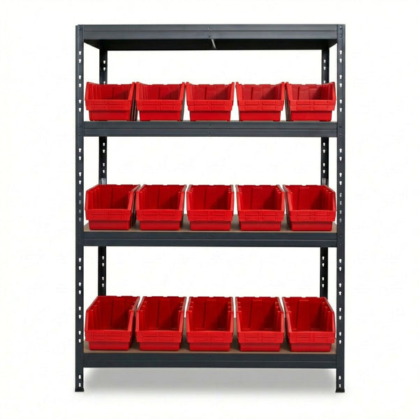Rotes 4-stöckiges Ergobox4 Metallregal 120x45 cm mit Nieten