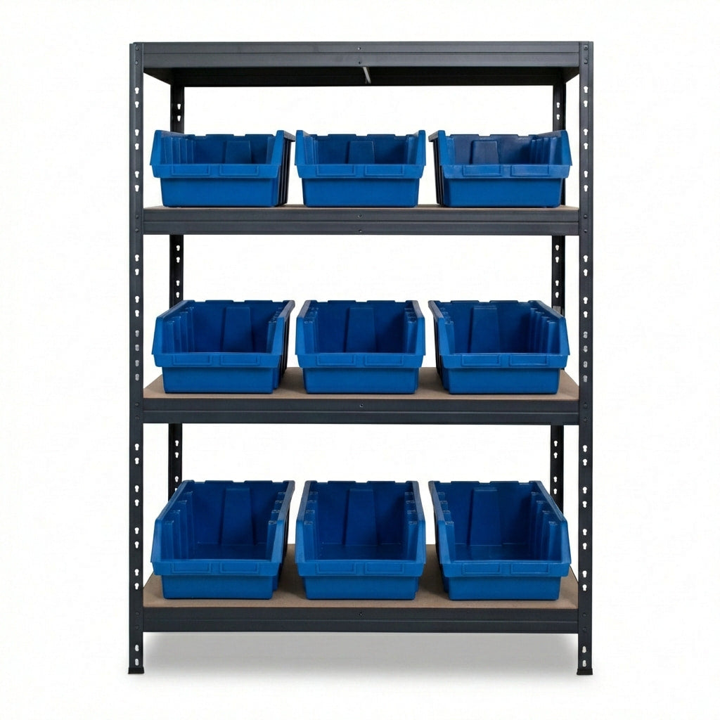 Modrý 4patrový kovový regál Ergobox5 120x45 cm s nýty