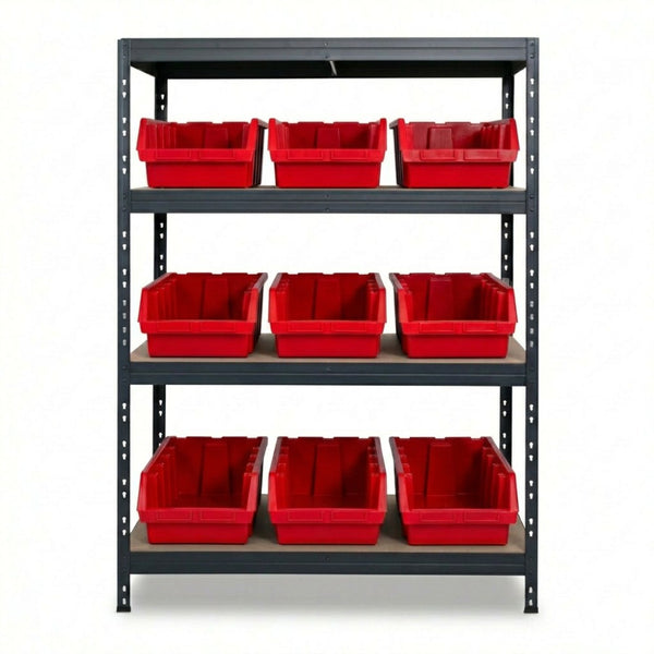 Rotes 4-stöckiges Ergobox5 Metallregal 120x45 cm mit Nieten