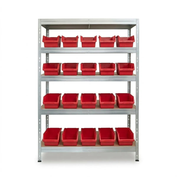 Piros 5 szintes Ergobox4 fém polc 120x45 cm szegecsekkel