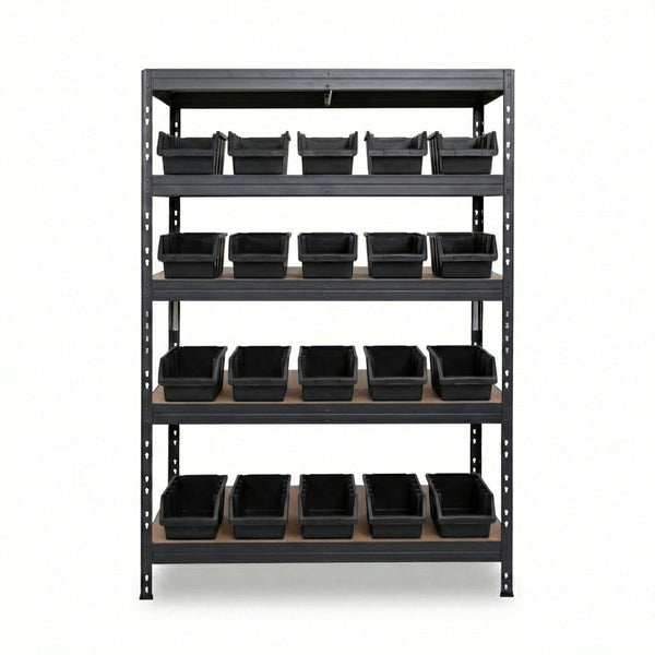 Fekete 5 szintes Ergobox4 fém polc 120x45 cm szegecsekkel