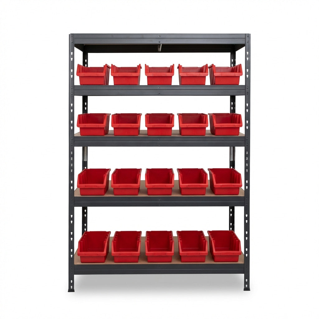Piros 5 szintes Ergobox4 fém polc 120x45 cm szegecsekkel