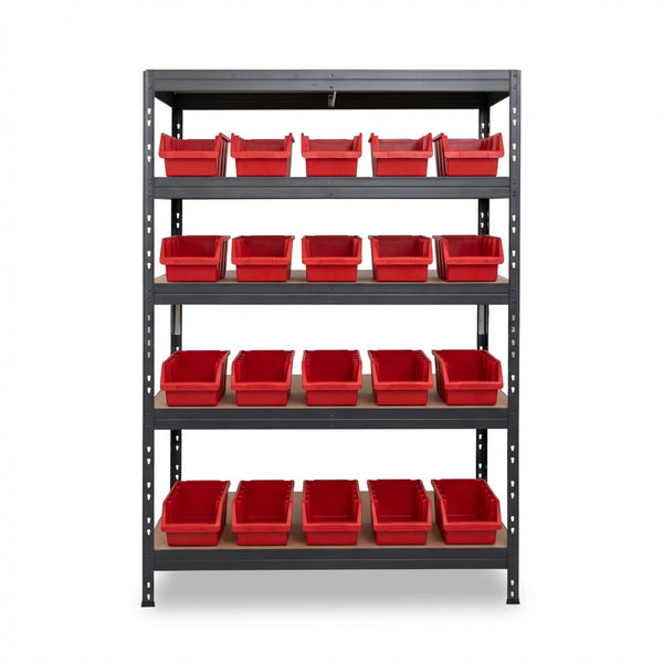 Piros 5 szintes Ergobox4 fém polc 120x45 cm szegecsekkel
