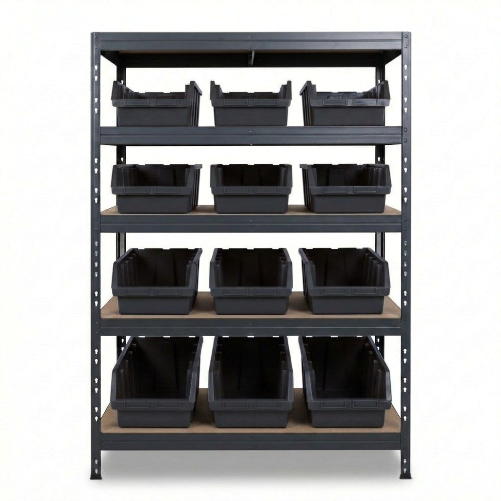 Fekete 5 szintes Ergobox5 fém polc 120x45 cm szegecsekkel