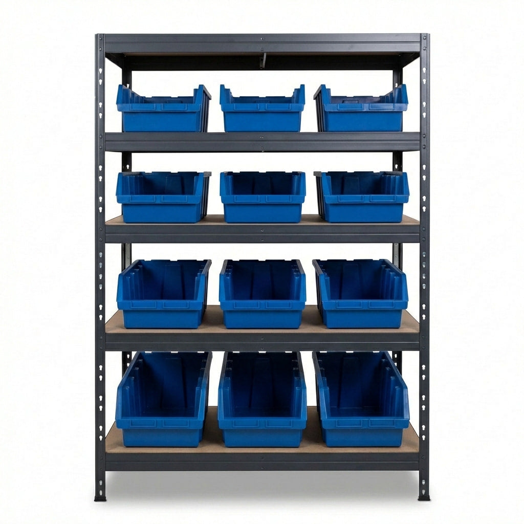 Modrý päťposchodový kovový regál Ergobox5 120x45 cm s nýtmi