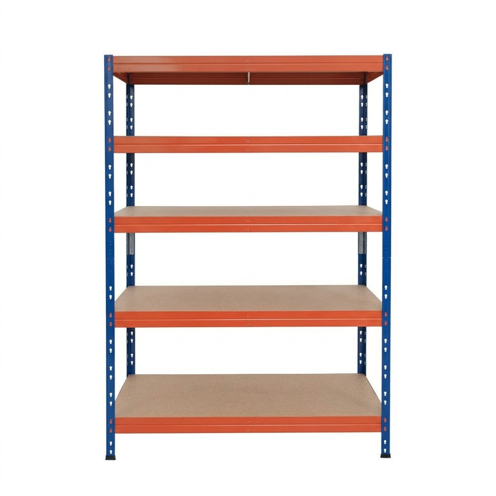 Estantería metálica sin tornillos RIVET PRO con tablero aglomerado 180x150x45cm 5 niveles azul naranja