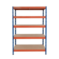 Estantería metálica sin tornillos RIVET PRO con tablero aglomerado 180x150x45cm 5 niveles azul naranja