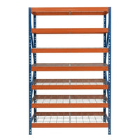 Modro-oranžový kovový regál DRM 252 so siedmimi policami, rozmery 120x45 cm