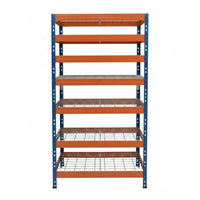 Niebiesko-pomarańczowy metalowy regał Rivet DRM 252x90x45 cm z 7 półkami