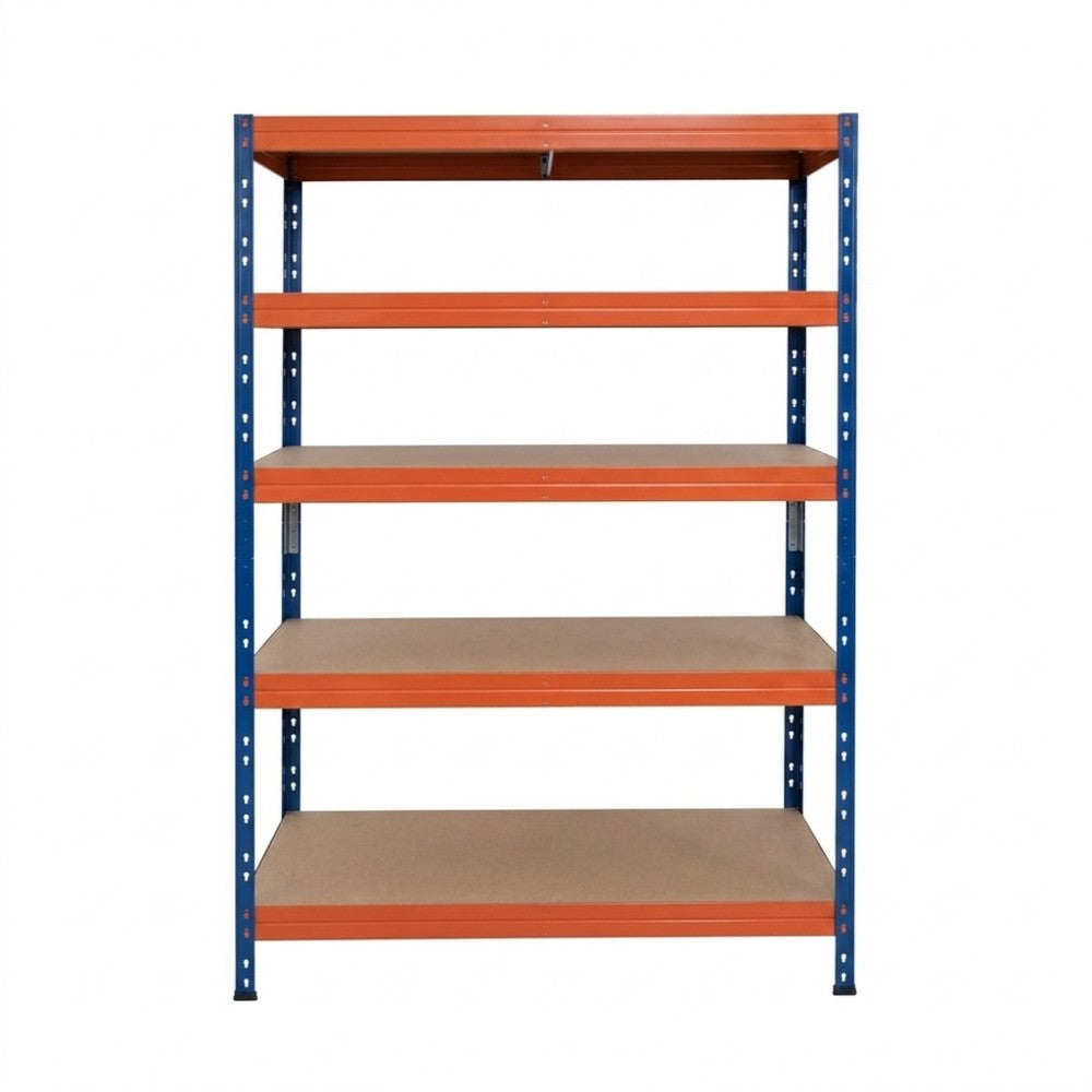 Estantería metálica sin tornillos RIVET PRO con tablero aglomerado 252x120x60cm 5 niveles azul naranja