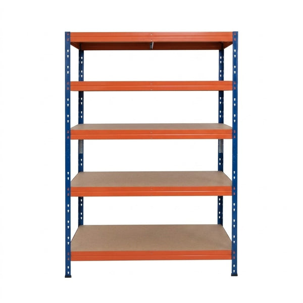 Estantería metálica sin tornillos RIVET PRO con tablero aglomerado 252x120x45cm 5 niveles azul naranja