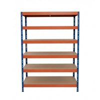 Estantería metálica sin tornillos RIVET PRO con tablero aglomerado 252x120x60cm 6 niveles azul naranja