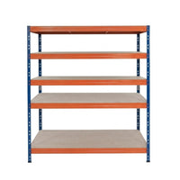 Estantería metálica sin tornillos RIVET PRO con tablero aglomerado 252x150x60cm 5 niveles azul naranja
